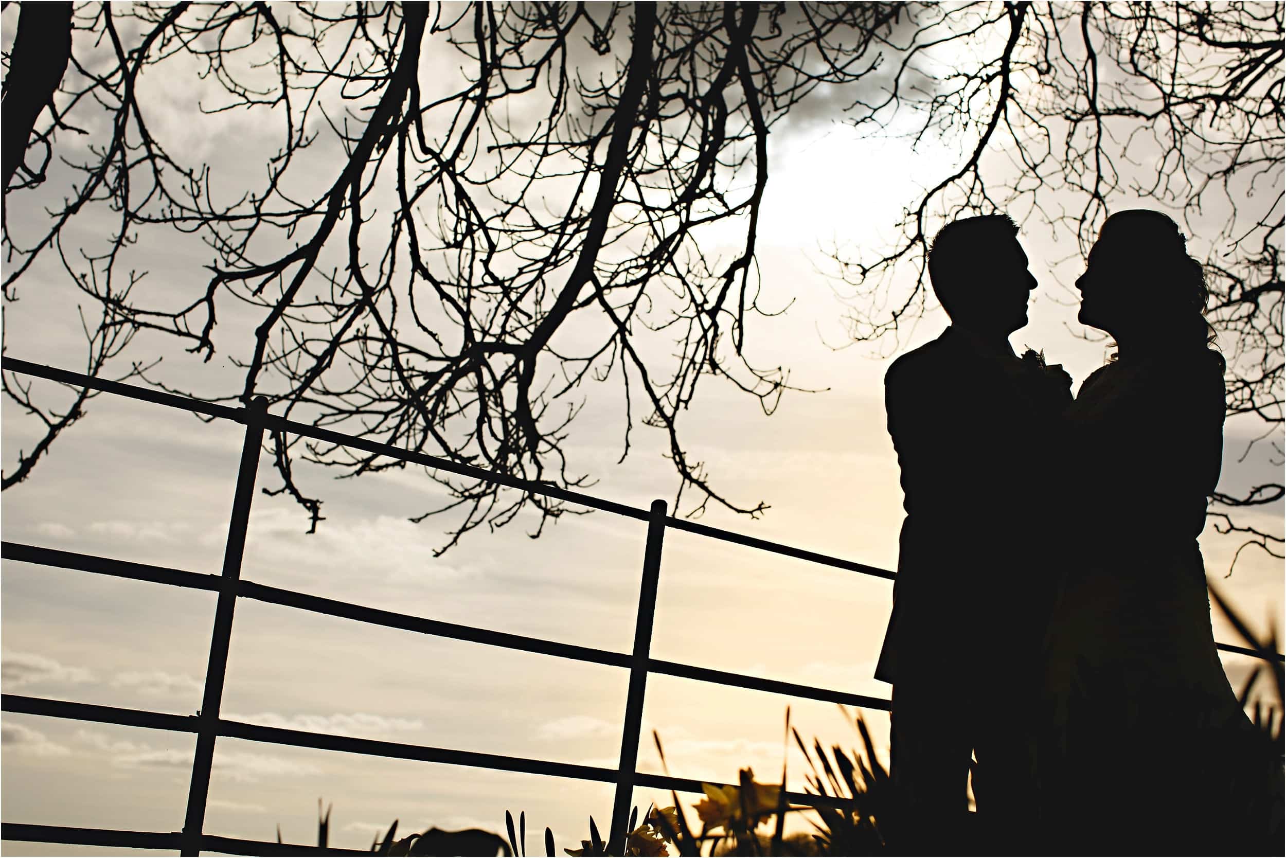 silhouette of the bride and groom