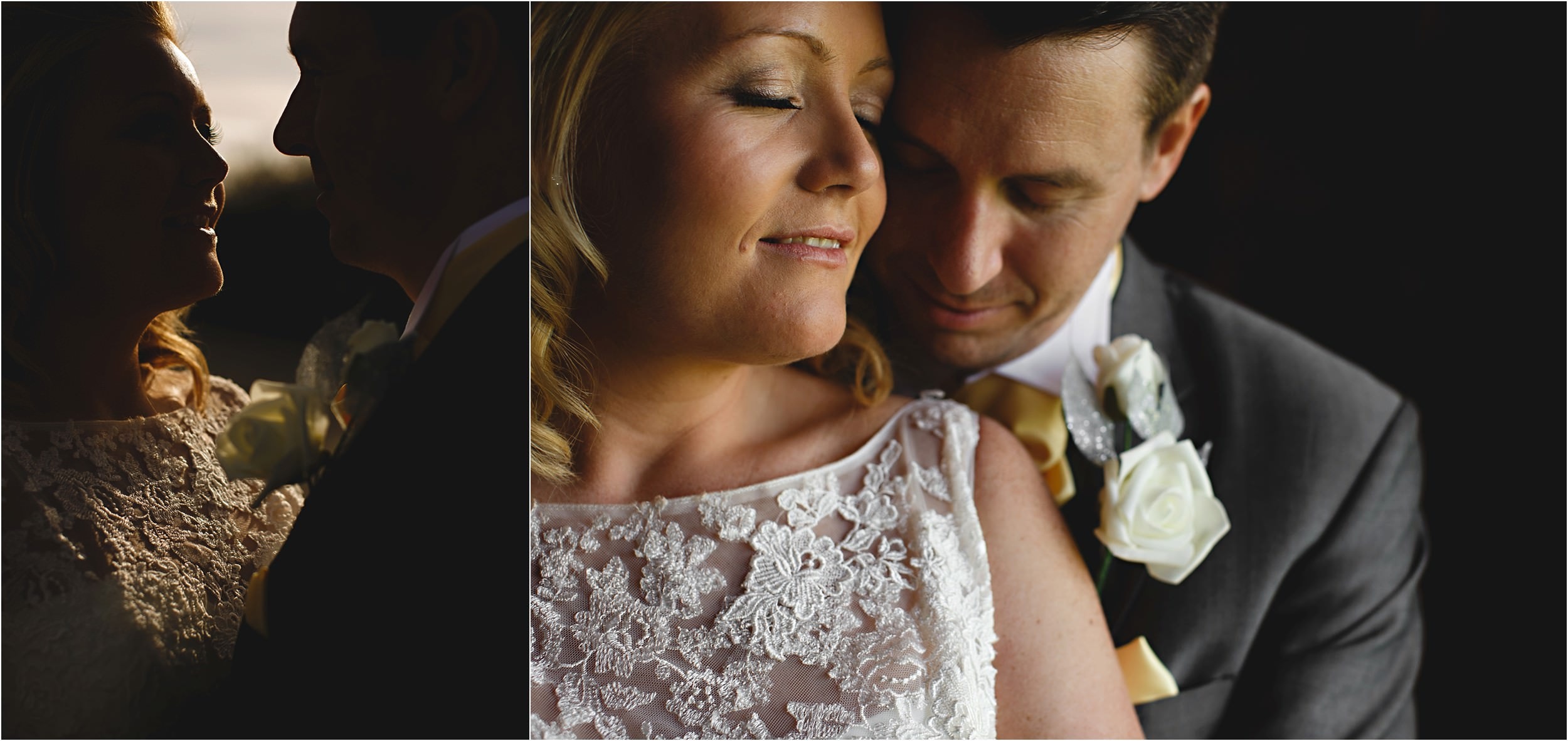 the bride and groom hugging