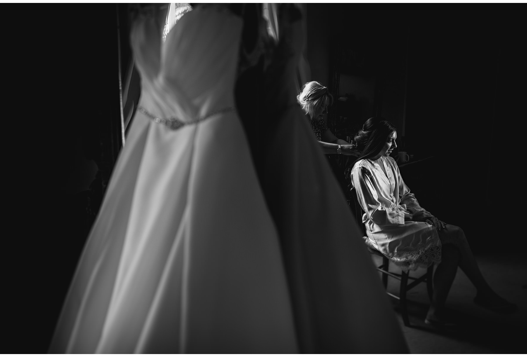 the wedding dress hung up