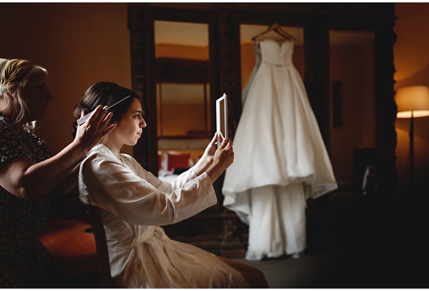 the bride getting ready at Château Cazenac