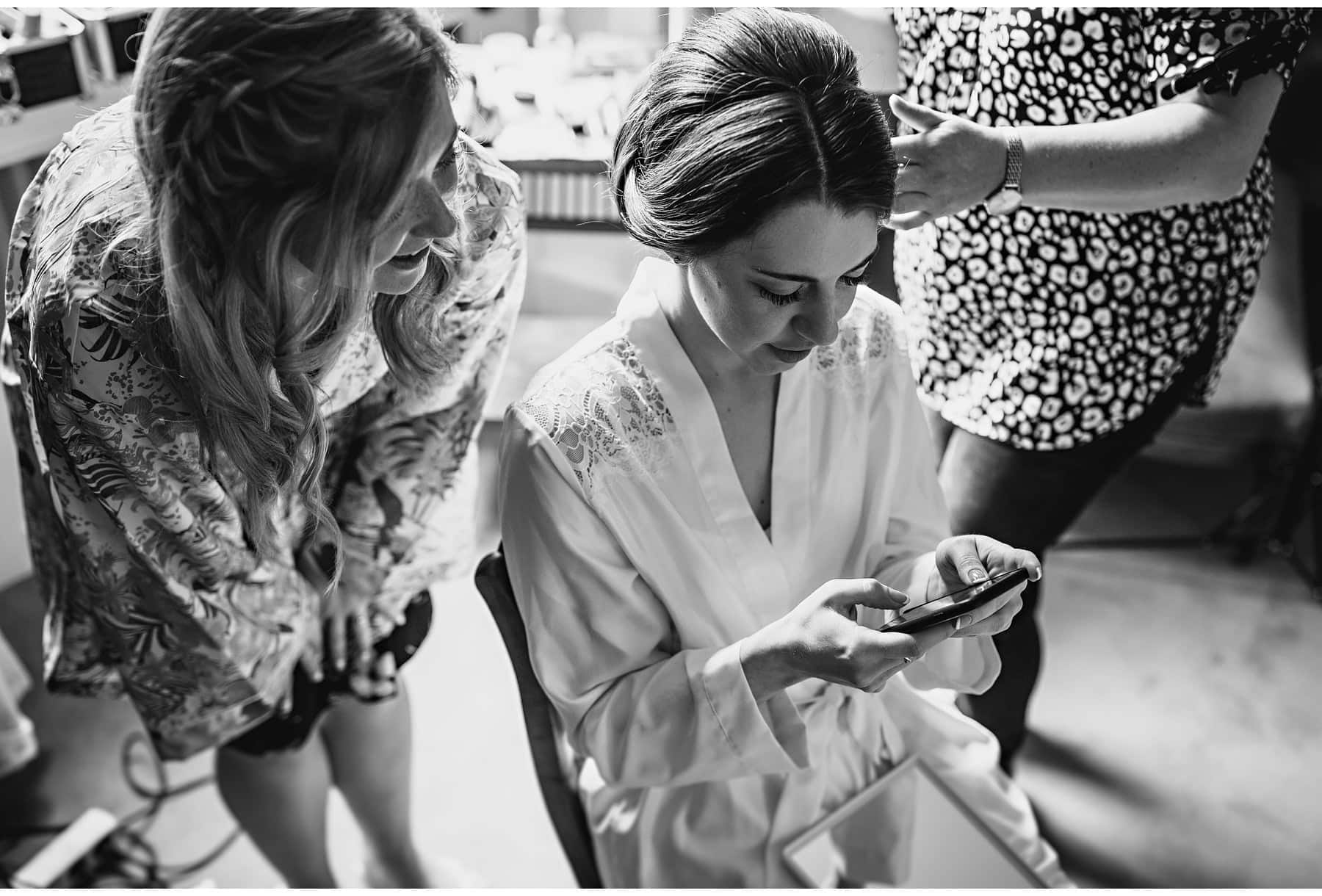 The bride checking her messages