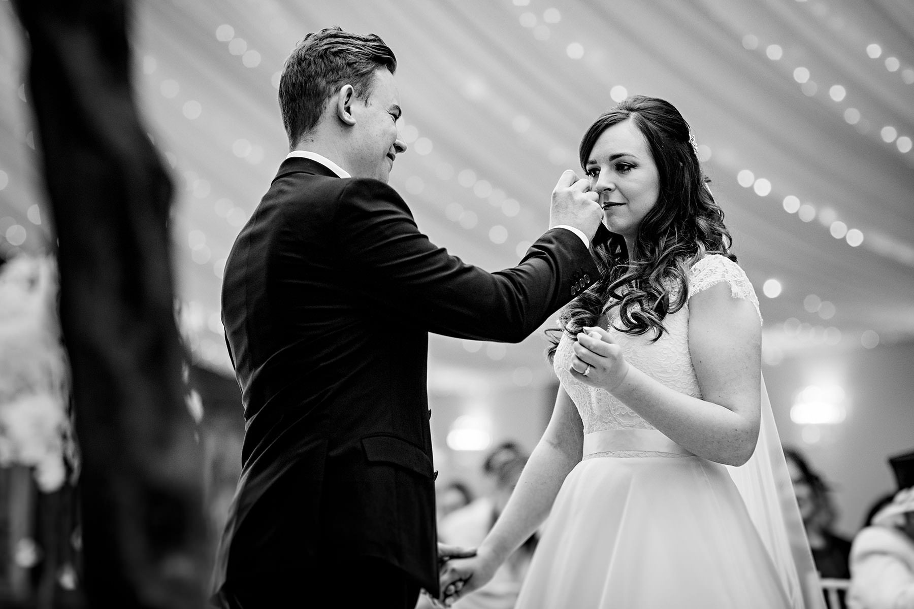 lots of emotion during the wedding ceremony at wrenbury hall in cheshire