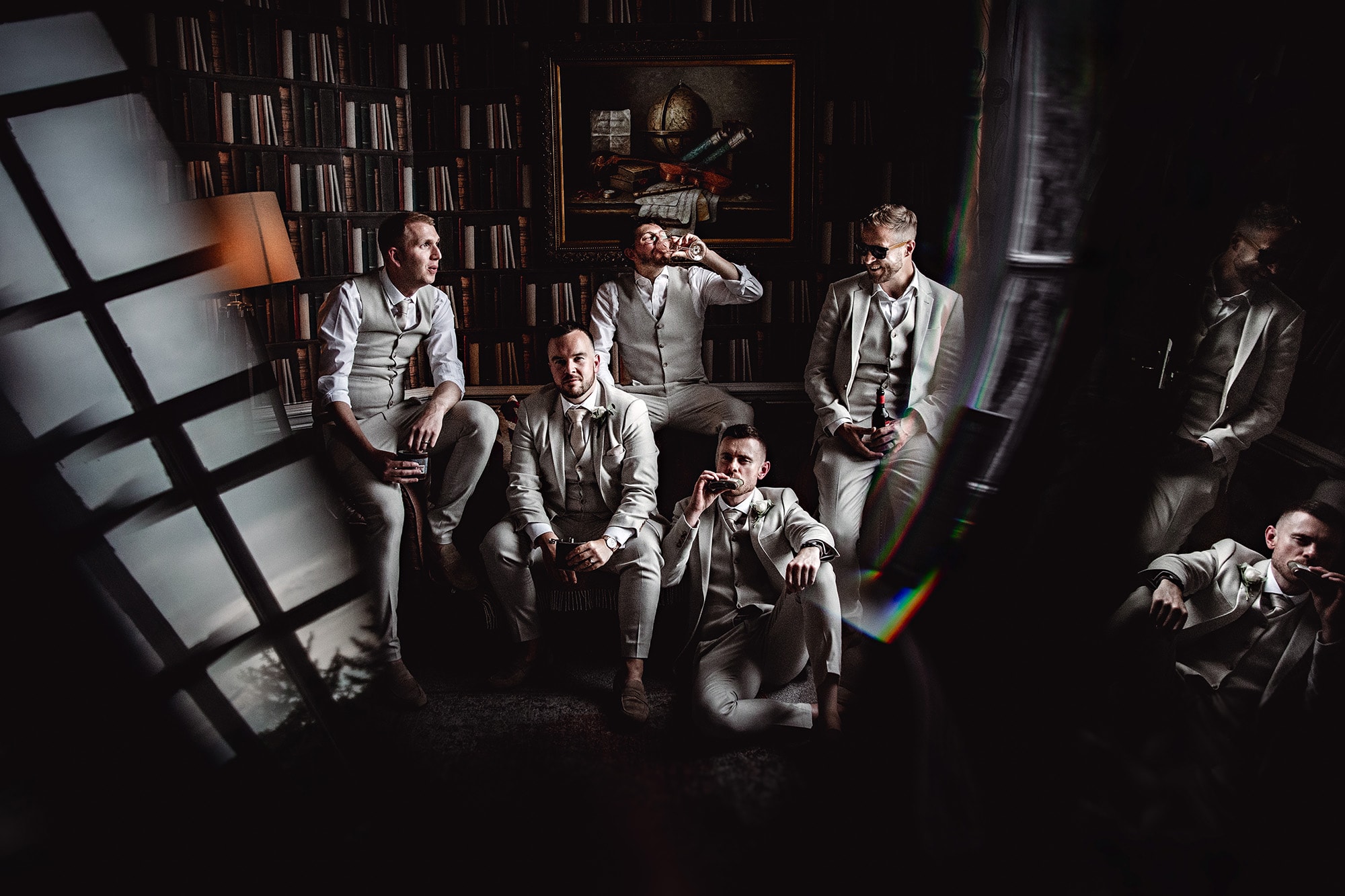 A group of groomsmen posing at Hedsor House.